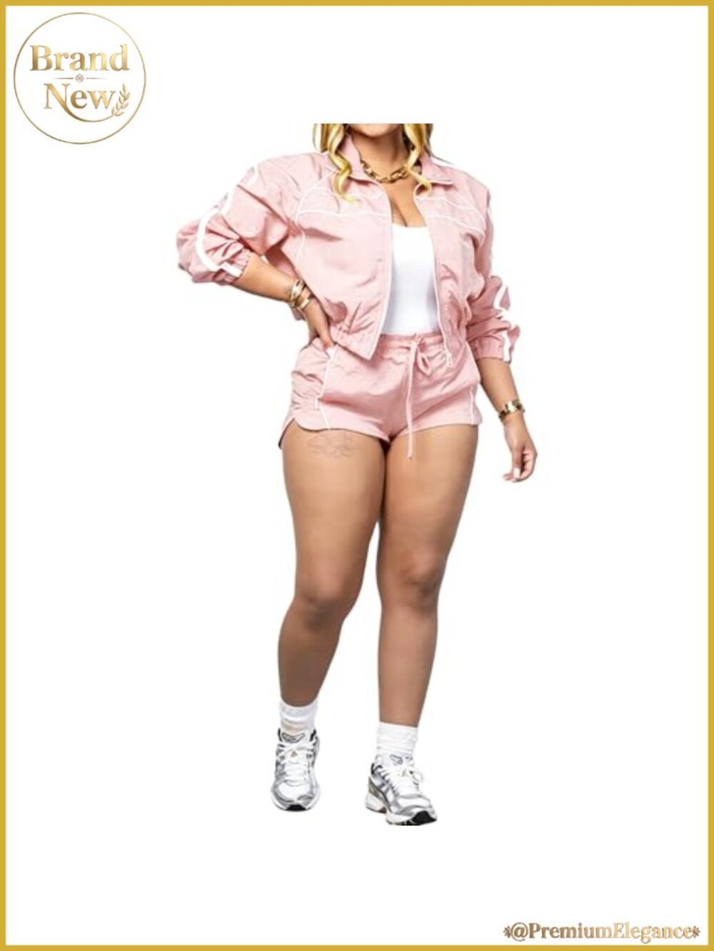 Women 2 Piece Tracksuit Nylon Polyester Zip Up Cropped Jacket & Drawstring
